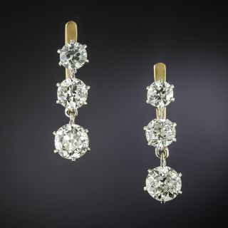 Edwardian Triple Diamond Dangle Earrings - 2