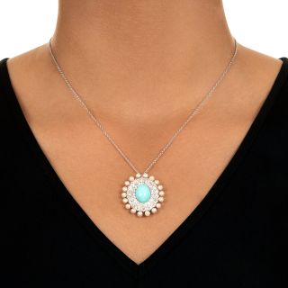 Edwardian Turquoise, Natural Pearl and Diamond Pendant by Shreve & Co.