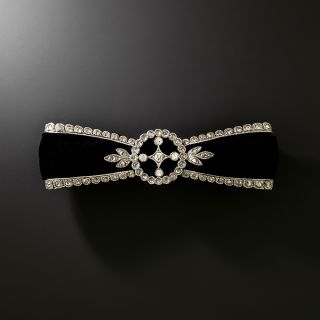 Edwardian Velvet and Diamond Bow Pin - 2