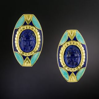 Egyptian-Inspired 18K Lapis Lazuli and Turquoise Earrings - 2
