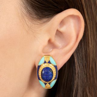 Egyptian-Inspired 18K Lapis Lazuli and Turquoise Earrings