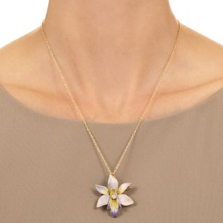 Enamel Orchid and Diamond Pendant/Brooch, Circa 1900
