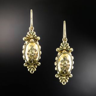 English 15K Victorian Etruscan Revival Earrings - 2