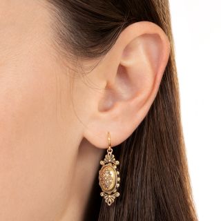 English 15K Victorian Etruscan Revival Earrings