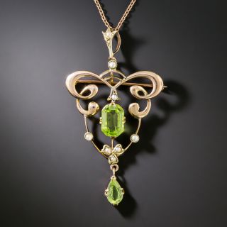 English Art Nouveau Peridot and Pearl Lavaliere/Brooch - 2