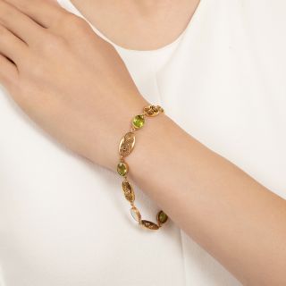English Arts and Crafts Peridot and Mother-of-Pearl Bracelet