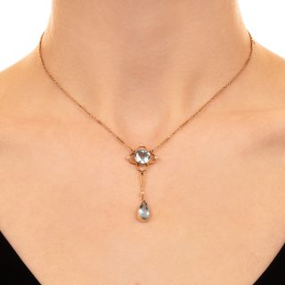 Edwardian Aquamarine and Natural Pearl Lavaliere Necklace