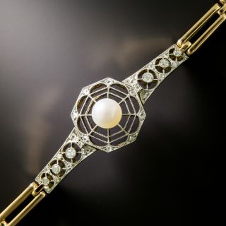 Edwardian Natural Pearl and Diamond Spider Web Bracelet - 2