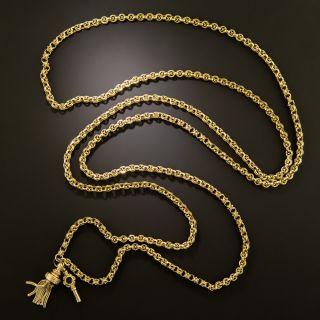 English Victorian 52-Inch Chain with Tassel and Key - 3