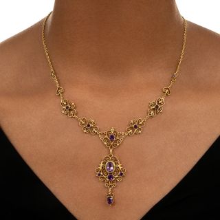 English Victorian Amethyst and Demantoid Garnet Necklace by Murrle Bennett & Co.