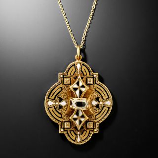 English Victorian Black and White Enamel Pendant - 2
