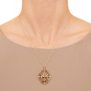 English Victorian Black and White Enamel Pendant