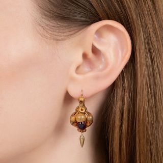 English Victorian Cabochon Garnet Acorn Earrings