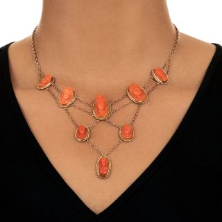 Victorian Coral Cameo Swag Necklace