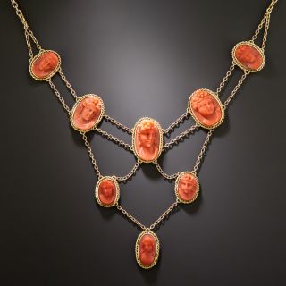 Victorian Coral Cameo Swag Necklace - 2