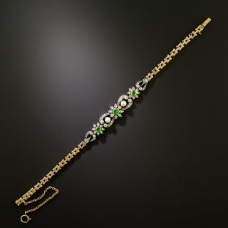 Victorian Demantoid Garnet, Natural Pearl and Diamond Bracelet - 3