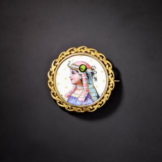 English Victorian Egyptian Revival Enamel Pin - 1