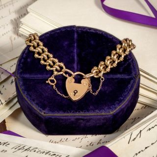 English Victorian Fancy Curb Link Padlock Bracelet, Circa 1904