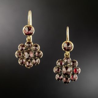 English Victorian Garnet Cluster Earrings - 2