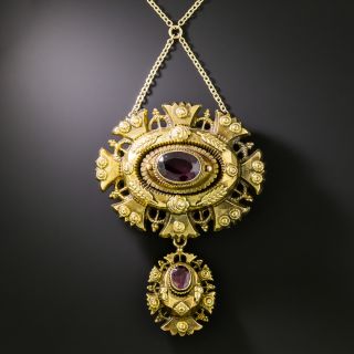 English Victorian Garnet Locket Pendant/Brooch - 2