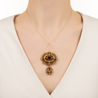 English Victorian Garnet Locket Pendant/Brooch