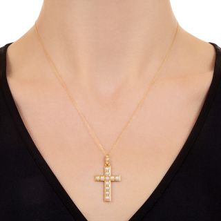 English Victorian Natural Pearl Cross Pendant