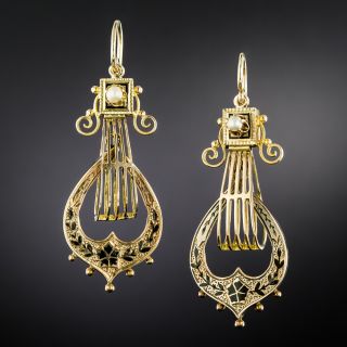 English Victorian Pearl and Enamel Earrings - 2