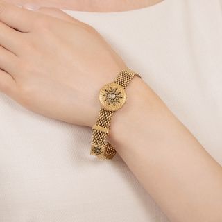 English Victorian Pearl and Enamel Mesh Slide Bracelet