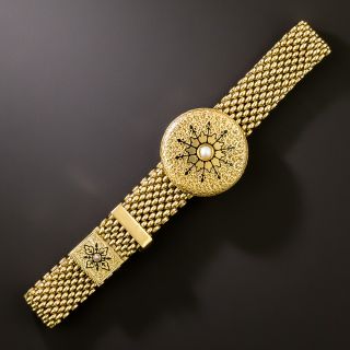 English Victorian Pearl and Enamel Mesh Slide Bracelet - 1