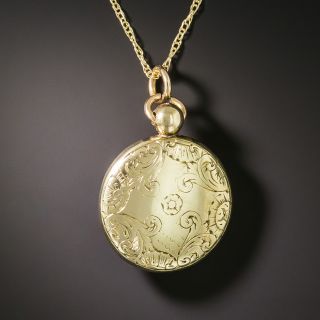 English Victorian Petite Engraved Locket Pendant - 2