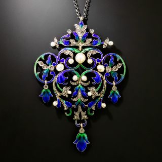 English Victorian Renaissance Revival Natural Pearl, Diamond and Enamel Necklace - 3