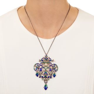 English Victorian Renaissance Revival Natural Pearl, Diamond and Enamel Necklace