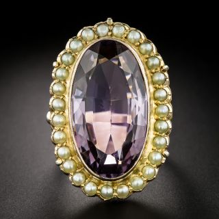 English Victorian Revival Amethyst and Natural Pearl Ring - 2