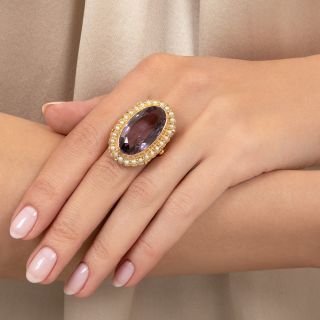 English Victorian Revival Amethyst and Natural Pearl Ring