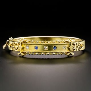 English Victorian Sapphire and Diamond Bangle Bracelet - 2