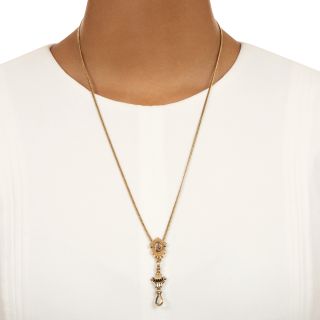 English Victorian Slide Necklace with Topaz and Hand Fob