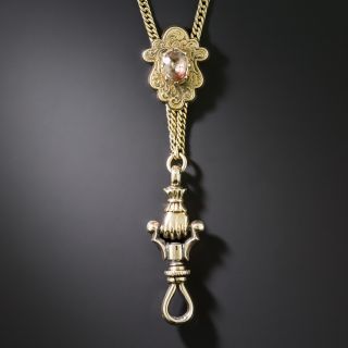 English Victorian Slide Necklace with Topaz and Hand Fob - 2