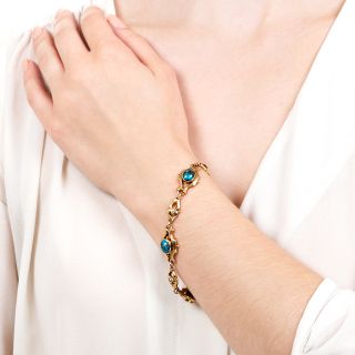 English Victorian Spiderweb Turquoise and Natural Pearl Bracelet