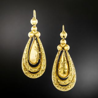 English Victorian Teardrop Drop Earrings - 2