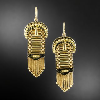 English Victorian Tracery Buckle Tassel Earrings - 2