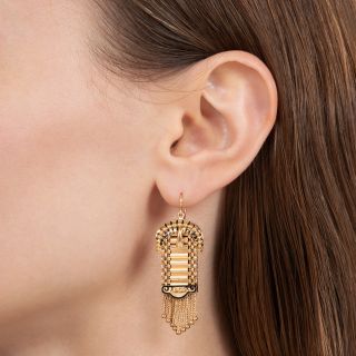 English Victorian Tracery Buckle Tassel Earrings