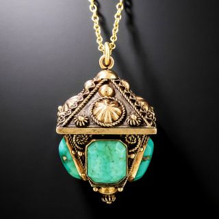 English Victorian Turquoise Lantern Pendant - 2