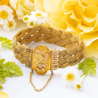 English Victorian Woven Bracelet with Bird Clasp