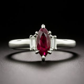 Estate 1.00 Carat Marquise Burma Ruby and Diamond Ring - 1