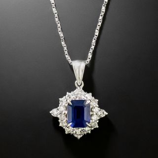 Estate 1.01 Carat Emerald-Cut Sapphire and Diamond Pendant - 2