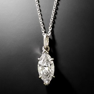Estate 1.01 Carat Marquise Diamond Solitaire Pendant - GIA D I1   - 2