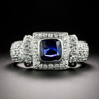 Estate 1.06 Carat Sapphire and Micro-Pave Diamond Ring - 2