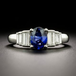 Estate 1.13 Carat Sapphire and Baguette Diamond Ring - GIA - 2