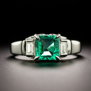 Estate 1.35 Carat Emerald and Diamond Three-Stone Ring - GIA F1 - 3