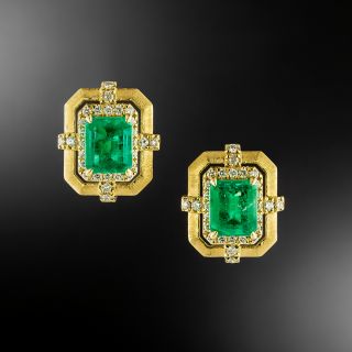 Estate 1.45 Carat Emerald and Diamond Earrings - GIA - 2